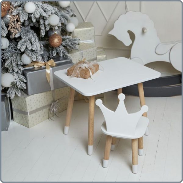 Table rectangulaire blanche pour enfant et chaise avec une couronne blanche 234418 фото