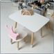 Children's white rectangular table and chair with a pink crown