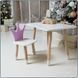 Children's white rectangular table and chair with a purple crown