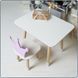 Children's white rectangular table and chair with a purple crown
