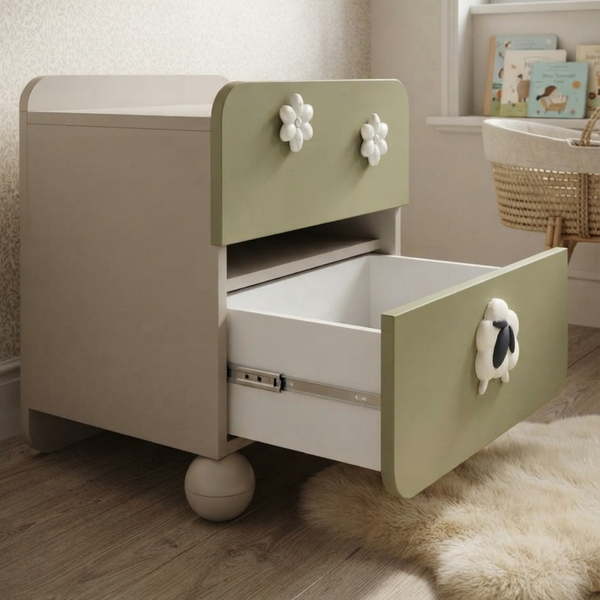Nightstand SOFI Dreamland BLOOM Olive with Flowers