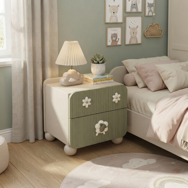 Nightstand SOFI Dreamland BLOOM Olive with Flowers