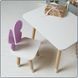 Children's white rectangular table and chair with a purple butterfly and white seat