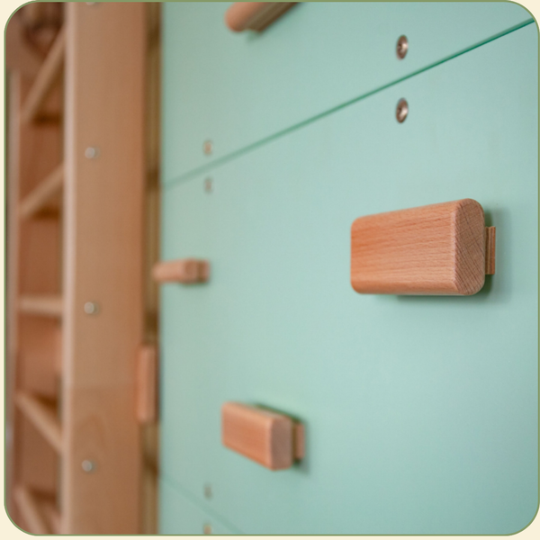 Wooden Swedish wall with climbing wall