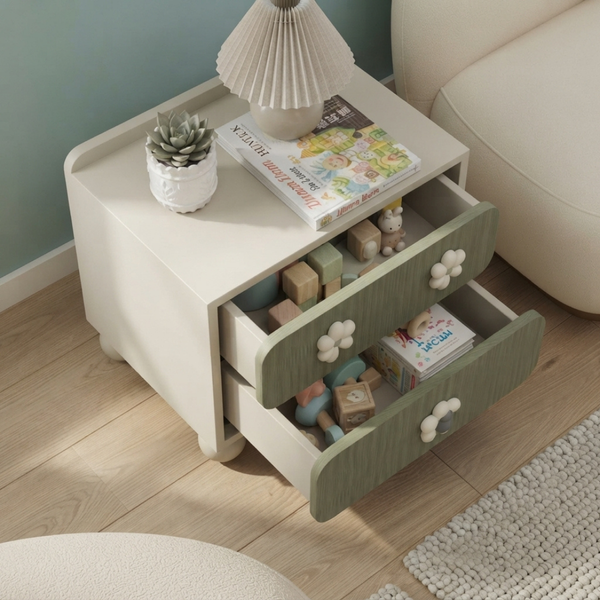 Nightstand SOFI Dreamland BLOOM Olive with Ribbed Front